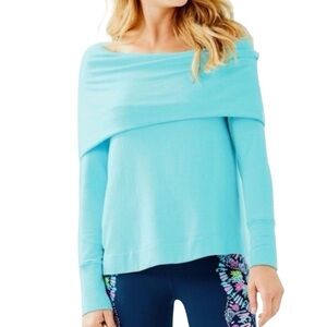 Lilly Pulitzer Belinda pullover heathered Bali Blue Off-Shoulder Sweater small